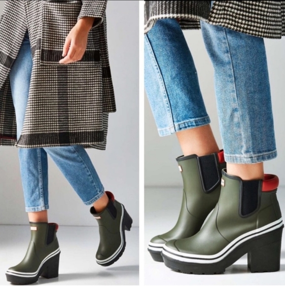 hunter block heel rain boots
